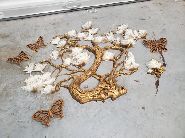 VINTAGE SYROCO/ HOMCO RESIN BUTTERFLIES 💛🦋🤍 (4) / WHITE/ GOLD ROSE WALL DECOR ~ MISC