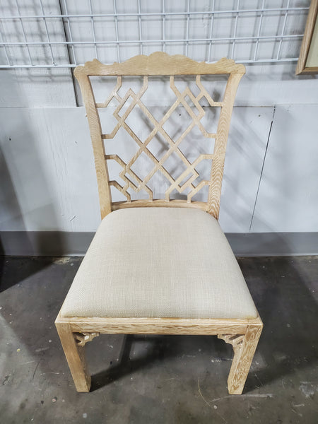 THEODORE ALEXANDER COMPOSITION SEA CLIFF CERUSED OAK CHIPPENDALE/ FRETWORK/ LATTICE ACCENT/ DESK/ DINING CHAIRS W/ FRETWORK (3 AVAILABLE)