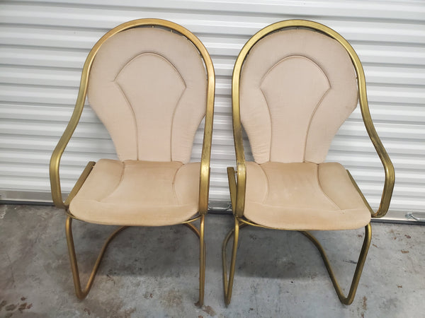 VINTAGE MID CENTURY MODERN ITALIAN WILLY RIZZO for CIDUE VINCENCA BRASS PLATED TUBULAR STEEL CANTILEVER ACCENT CHAIRS w/ORIGINAL SEAT PADS (2)