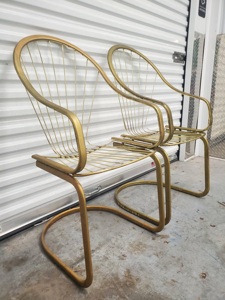 VINTAGE MID CENTURY MODERN ITALIAN WILLY RIZZO for CIDUE VINCENCA BRASS PLATED TUBULAR STEEL CANTILEVER ACCENT CHAIRS w/ORIGINAL SEAT PADS (2)