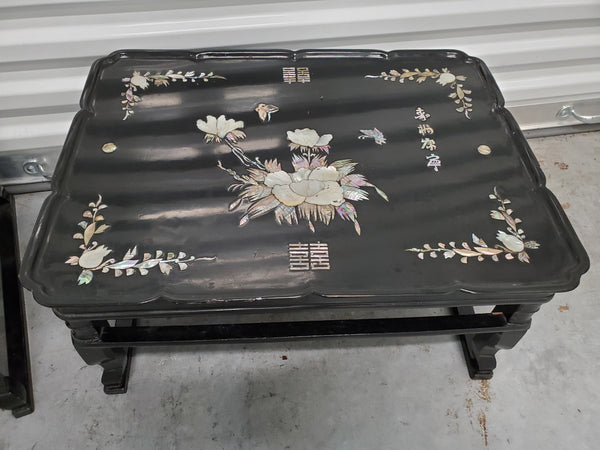 ANTIQUE/VINTAGE MOTHER OF PEARL🐚 INLAY ORIENTAL TEA/ACCENT TABLES/TRAYS (2) ~ MISC 🖤🤍