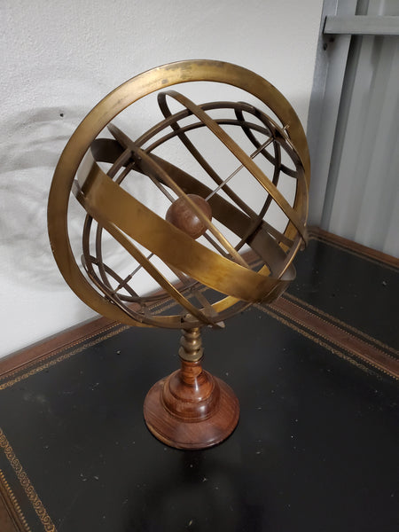 VINTAGE MID CENTURY MODERN BRASS and WOOD ARMILLARY SPHERE ~ MISC