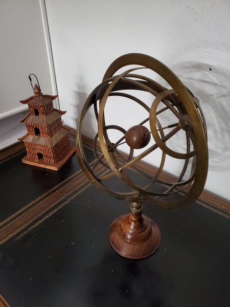 VINTAGE MID CENTURY MODERN BRASS and WOOD ARMILLARY SPHERE ~ MISC