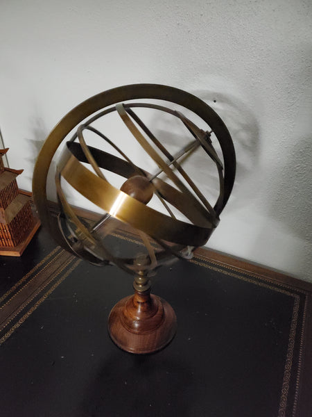 VINTAGE MID CENTURY MODERN BRASS and WOOD ARMILLARY SPHERE ~ MISC