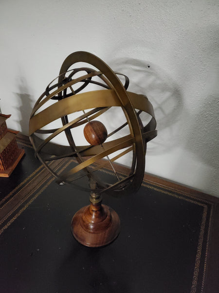 VINTAGE MID CENTURY MODERN BRASS and WOOD ARMILLARY SPHERE ~ MISC