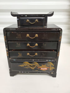 VINTAGE BLACK CHINOISERIE PAGODA JEWELRY BOX ~ MISC