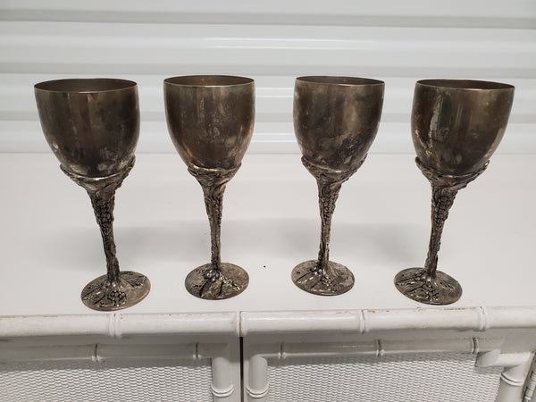 VINTAGE GODINGER SILVER PLATED GRAPEVINE STEM GOBLETS (4) ~ MISC