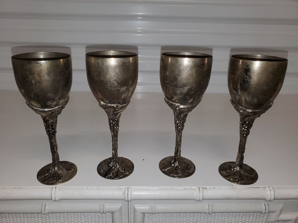 VINTAGE GODINGER SILVER PLATED GRAPEVINE STEM GOBLETS (4) ~ MISC