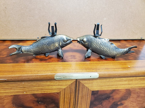 VINTAGE BRASS KOI FISH CANDLEHOLDERS (2) ~ MISC