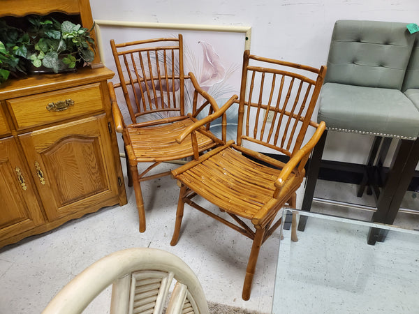 VINTAGE WOOD FAUX BAMBOO/BAMBOO ARMCHAIR/CAPTAINS CHAIR/ACCENT CHAIR (2 AVAILABLE)