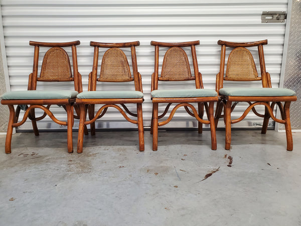 VINTAGE MID CENTURY MODERN GENUINE NATURAL RATTAN AND GENUINE NATURAL CANE PAGODA DINING CHAIRS (4)
