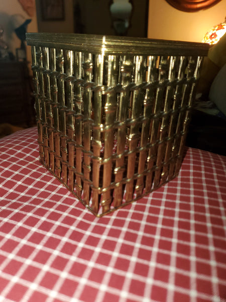 VINTAGE BRASS FAUX BAMBOO TISSUE BOX COVER/ PLANTER ~ MISC