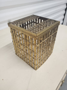 VINTAGE BRASS FAUX BAMBOO TISSUE BOX COVER/ PLANTER ~ MISC