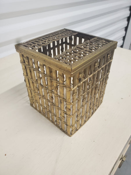 VINTAGE BRASS FAUX BAMBOO TISSUE BOX COVER/PLANTER ~ MISC