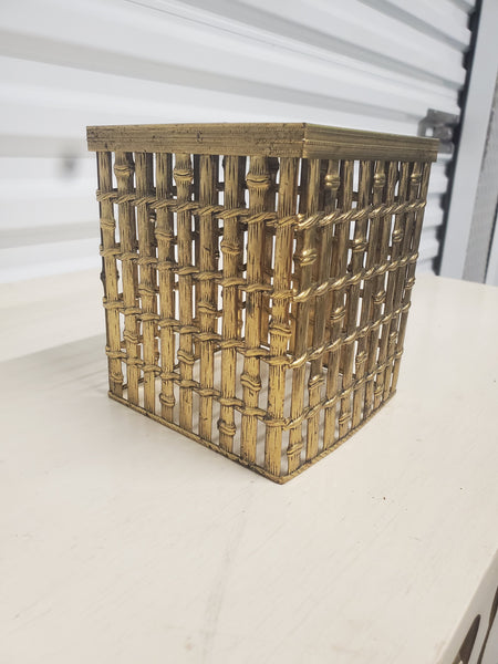 VINTAGE BRASS FAUX BAMBOO TISSUE BOX COVER/ PLANTER ~ MISC