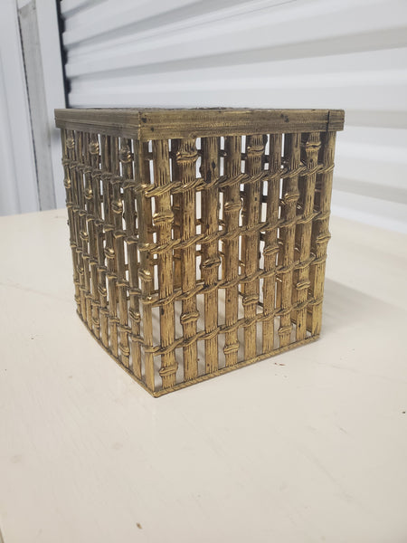 VINTAGE BRASS FAUX BAMBOO TISSUE BOX COVER/PLANTER ~ MISC