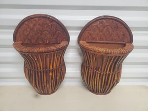 VINTAGE BAMBOO/ RATTAN WALL SCONCE PLANTER (2) ~ MISC