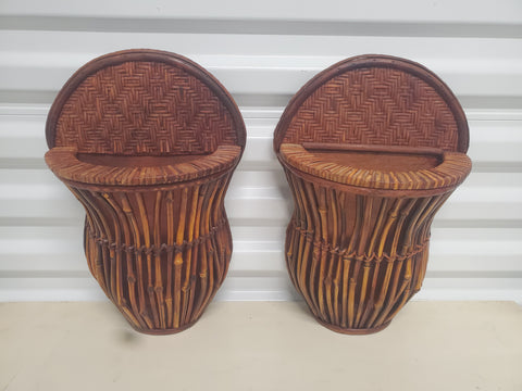VINTAGE BAMBOO/RATTAN WALL SCONCE PLANTER (2) ~ MISC
