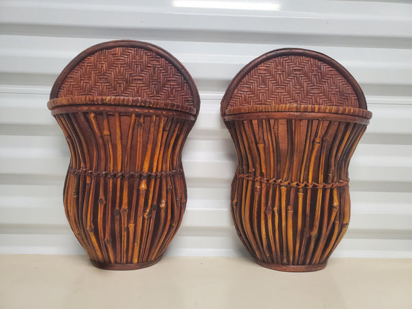 VINTAGE BAMBOO/ RATTAN WALL SCONCE PLANTER (2) ~ MISC