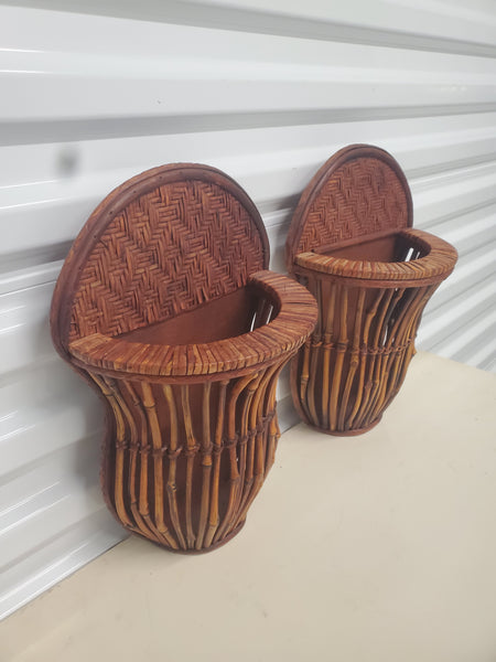 VINTAGE BAMBOO/ RATTAN WALL SCONCE PLANTER (2) ~ MISC