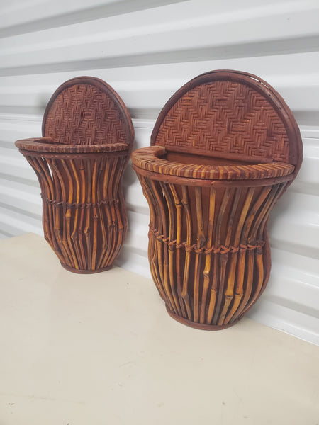 VINTAGE BAMBOO/ RATTAN WALL SCONCE PLANTER (2) ~ MISC