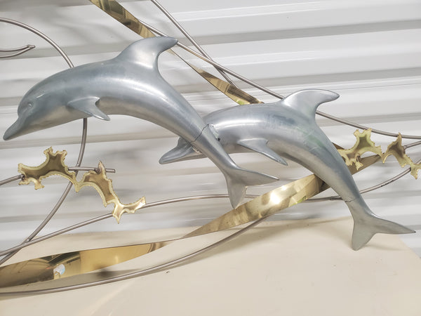 VINTAGE C JERE 1991 BRASS DOLPHINS🐬🐬 N WAVES🌊🌊 METALWORK WALL ART ~ MISC