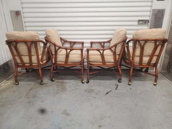 FICKS REED O/S RATTAN ROLLING DINING CHAIRS (4)