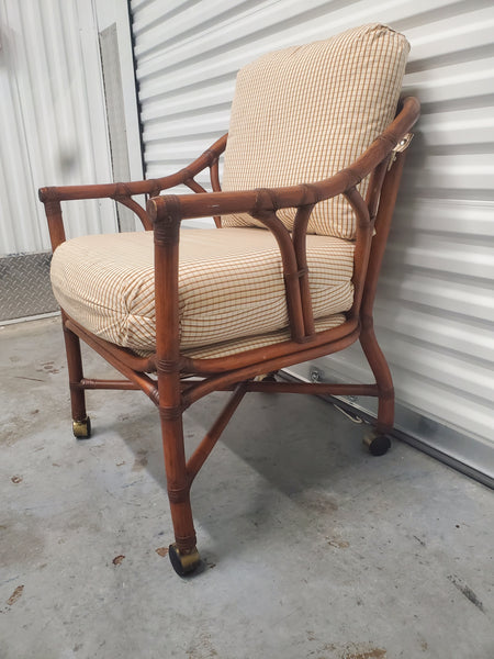 FICKS REED RATTAN ROLLING DINING CHAIRS (4)