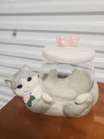 VINTAGE TREASURE CRAFT 3 PIECE KITTY KOOP FISH BOWL/ COOKIE JAR/ WHATEVER BOWL ~ MISC