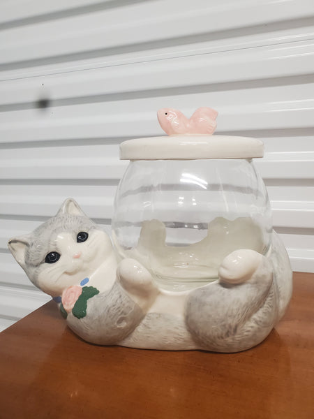 VINTAGE TREASURE CRAFT 3 PIECE KITTY KOOP FISH BOWL/ COOKIE JAR/ WHATEVER BOWL ~ MISC