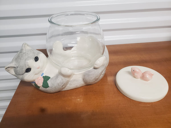 VINTAGE TREASURE CRAFT 3 PIECE KITTY KOOP FISH BOWL/ COOKIE JAR/ WHATEVER BOWL ~ MISC