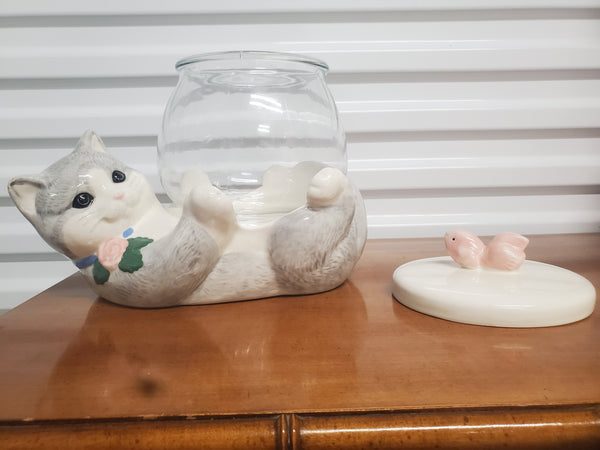 VINTAGE TREASURE CRAFT 3 PIECE KITTY KOOP FISH BOWL/ COOKIE JAR/ WHATEVER BOWL ~ MISC