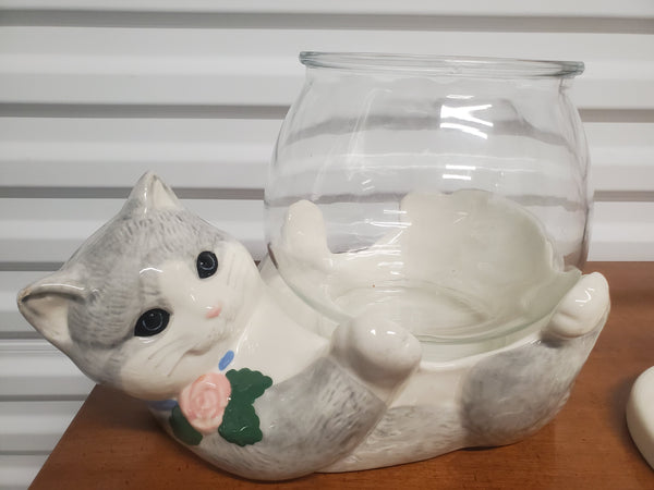 VINTAGE TREASURE CRAFT 3 PIECE KITTY KOOP FISH BOWL/ COOKIE JAR/ WHATEVER BOWL ~ MISC