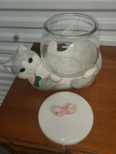 VINTAGE TREASURE CRAFT 3 PIECE KITTY KOOP FISH BOWL/ COOKIE JAR/ WHATEVER BOWL ~ MISC