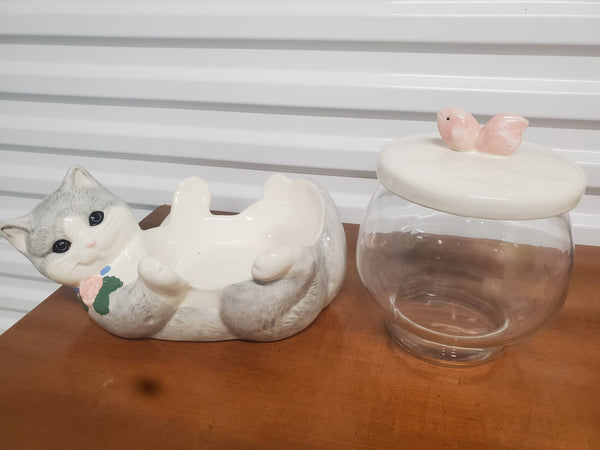 VINTAGE TREASURE CRAFT 3 PIECE KITTY KOOP FISH BOWL/ COOKIE JAR/ WHATEVER BOWL ~ MISC