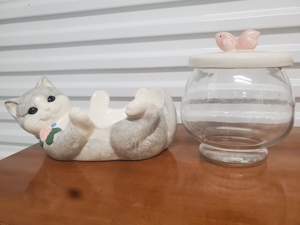 VINTAGE TREASURE CRAFT 3 PIECE KITTY KOOP FISH BOWL/ COOKIE JAR/ WHATEVER BOWL ~ MISC