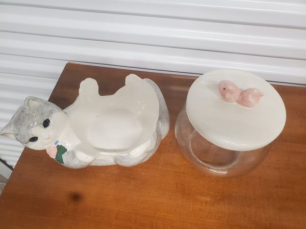 VINTAGE TREASURE CRAFT 3 PIECE KITTY KOOP FISH BOWL/ COOKIE JAR/ WHATEVER BOWL ~ MISC