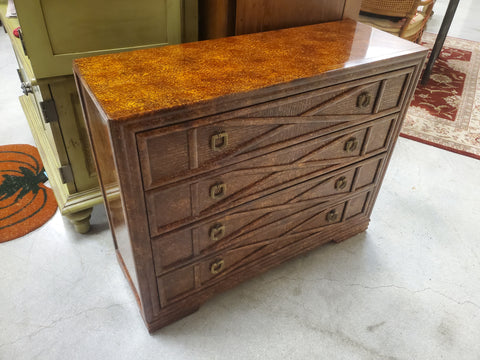 VINTAGE DREXEL HERITAGE EXPEDITIONS LACQUERED BURLWOOD/ TORTOISE SHELL CHEST / DRESSER / CONSOLE / MISC