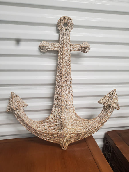 WHITEWASHED SEAGRASS/ BRAIDED/ WOVEN RATTAN ANCHOR WALL DECOR (2) ~ MISC