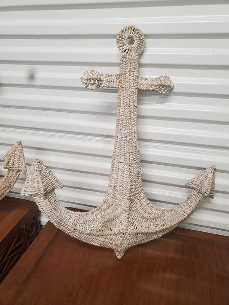 WHITEWASHED SEAGRASS/ BRAIDED/ WOVEN RATTAN ANCHOR WALL DECOR (2) ~ MISC