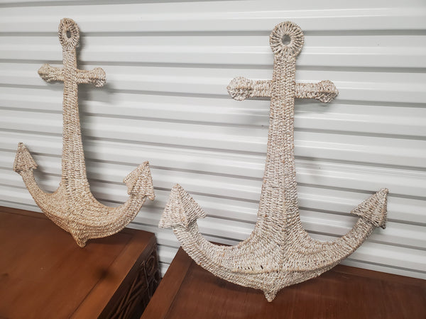 WHITEWASHED SEAGRASS/ BRAIDED/ WOVEN RATTAN ANCHOR WALL DECOR (2) ~ MISC