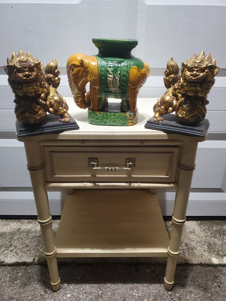 VINTAGE CHINOISERIE ASIAN MOTIF GREEN/ GOLD CERAMIC ELEPHANT PLANT STAND/ SCULPTURE ~ MISC