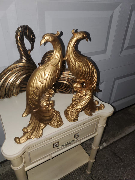 VINTAGE SYROCO WOOD GOLD GILT MIRRORED 🦚PEACOCKS🦚 (2) ~ MISC