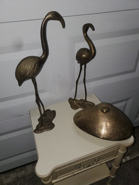 VINTAGE BRASS FRENCH FLAMINGOS 🦩💛🦩 (2) ~ MISC