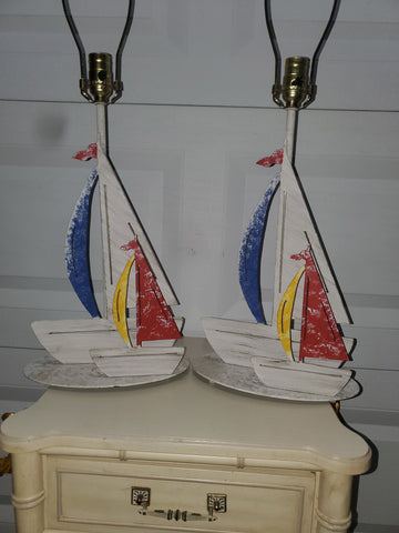 MULTICOLORED IRON DOUBLE SAILBOATS LAMPS (2)