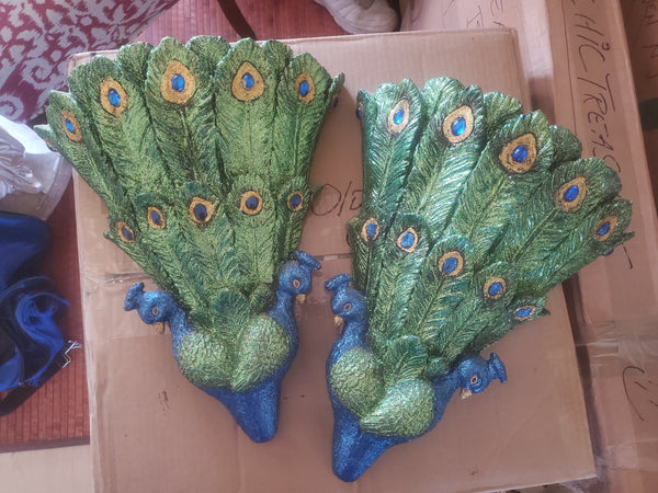 PEACOCK WALL SCONCE PLANTERS (2) ~ MISC