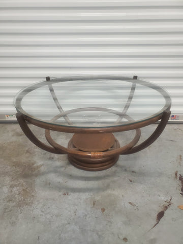 VINTAGE RATTAN LAZY SUSAN 4 POLE SWIVEL COFFEE TABLE