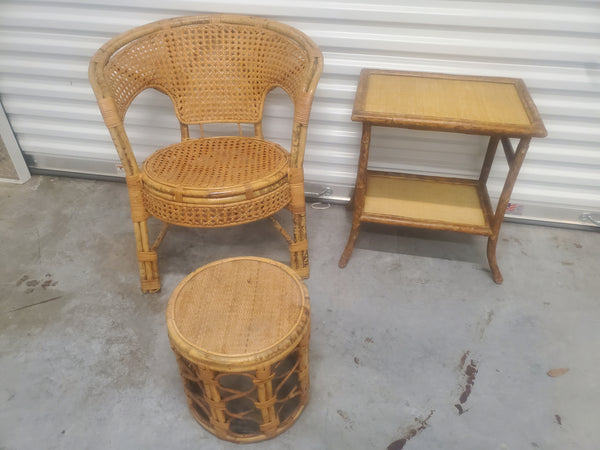 VINTAGE TORTOISE SHELL/ BURNT/ TIGER/ BRITISH COLONIAL BAMBOO/ GRASSCLOTH ACCENT/ END TABLE
