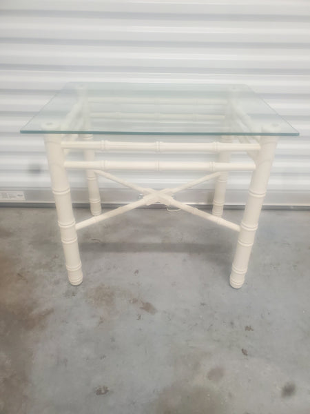 VINTAGE RECTANGULAR FAUX BAMBOO GLASS END TABLE