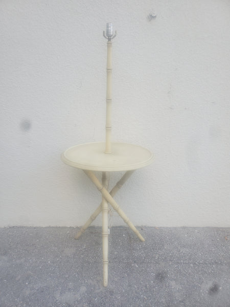 VINTAGE FAUX BAMBOO TRIPOD FLOOR LAMP ACCENT TABLE